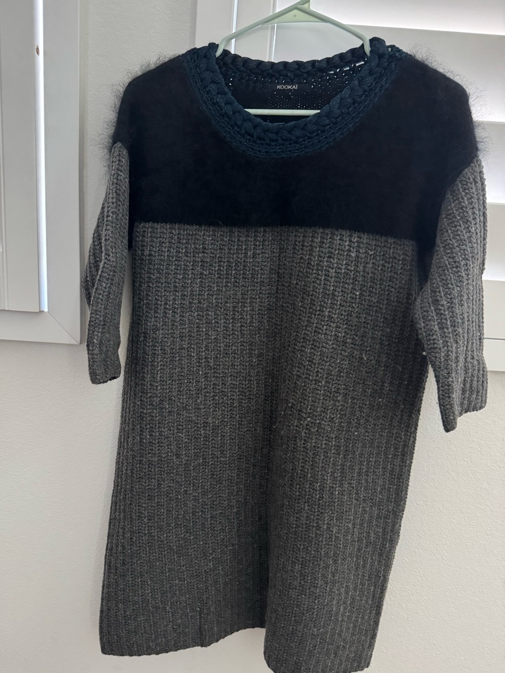 Gray wool Dress with Black Yoke and Navy Trim